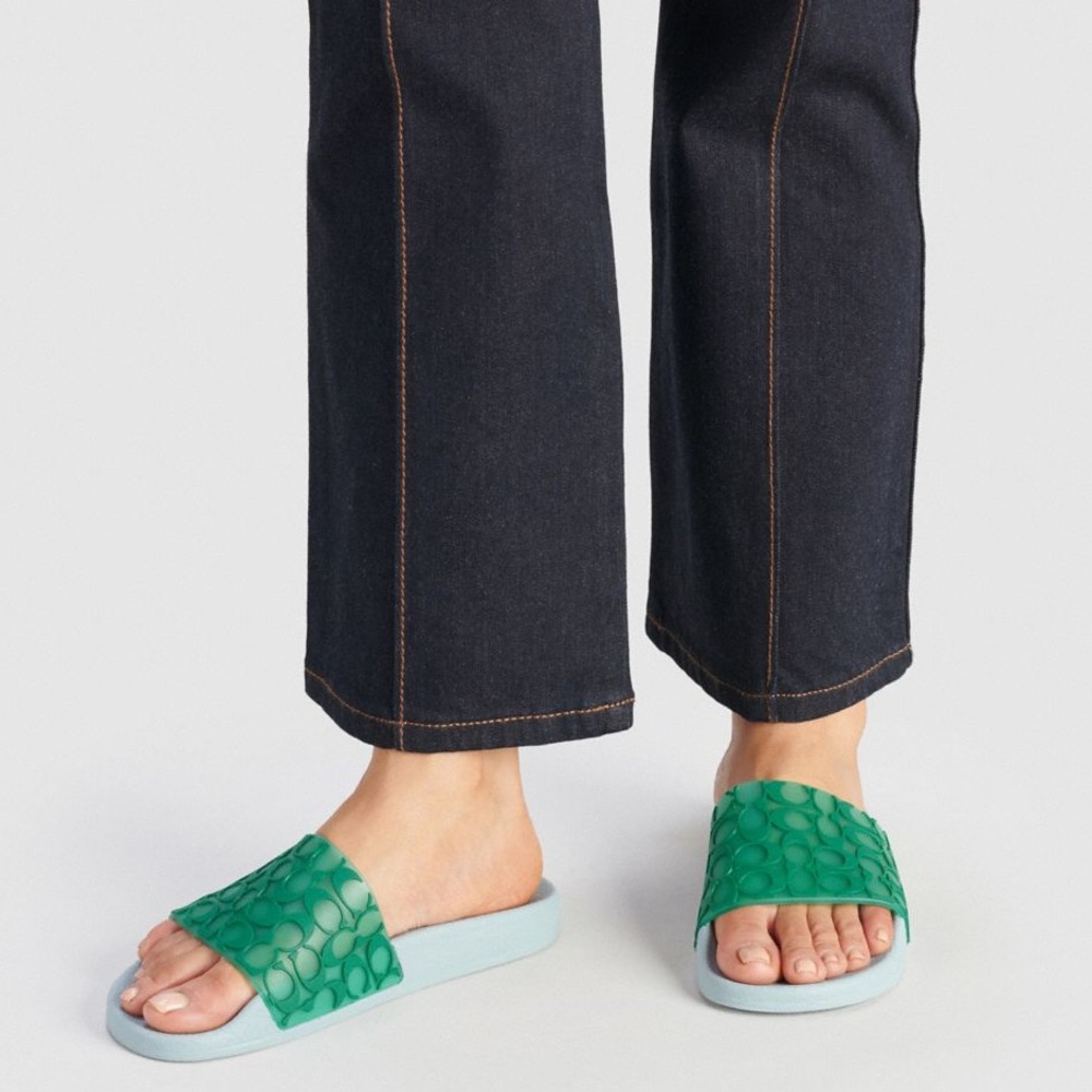 NWT, Coach Udele Sport Slide Sandals, Green/Waterfall, NEW IN BOX!